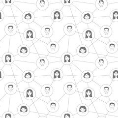 Social network scheme in line drawing Seamless pattern. Vector illustration doodle style