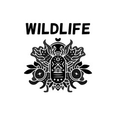Cool abstract ethnic design with wildlife typography, illustration for poster, sticker, or apparel merchandise.With tribal and hipster style.