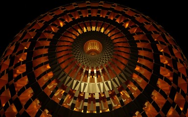 幾何学的な金色のオブジェクト　暗い背景