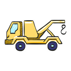 Tow icon in color drawing. Car automobile accident evacuate emergency