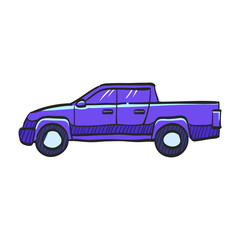 Car icon in color drawing. Truck, double cabin, 4x4, 4 wheel driver