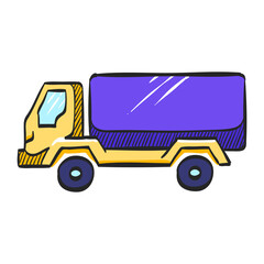 Military truck icon in color drawing. War transportation.