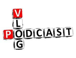 Vlog Podcast. White and Red 3D Crossword Puzzle.