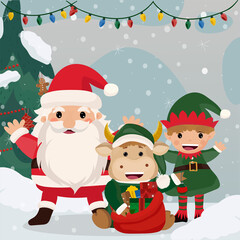 New Year's card. Funny bull. Symbol of 2021 year. Chinese New Year. Vector illustration. 