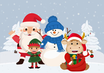 New Year's card. Funny bull. Symbol of 2021 year. Chinese New Year. Vector illustration. 