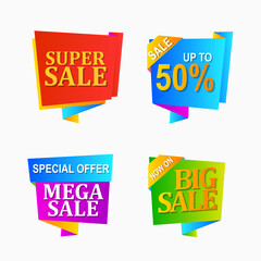 set of colorful stickers with abstract shape for sale label and promotion tag