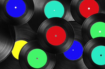 abstract colorfull background from old vinyl records with blank labels