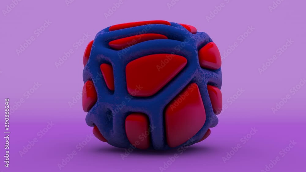 Poster 3d abstract animation of blue and red abstract shapes that interact to create shapes of different sh