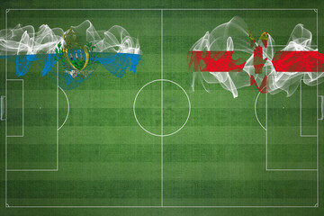 San Marino vs Northern Ireland Soccer Match, national colors, national flags, soccer field,...