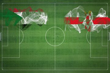 Sudan vs Northern Ireland Soccer Match, national colors, national flags, soccer field, football...