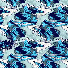 Abstract seamless hand drawn urban pattern with shapes and grunge spots