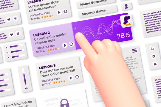 Vector cartoon hand in online school with lessons