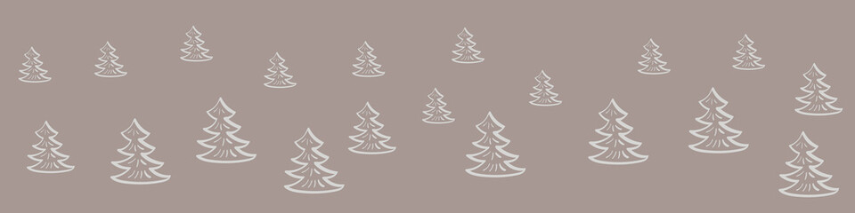 Timberland seamless horizontal border. Banner with hand drawn fir trees on pastel background. Vector illustration.
