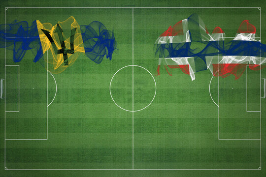 Barbados vs Norway Soccer Match, national colors, national flags, soccer field, football game, Copy space