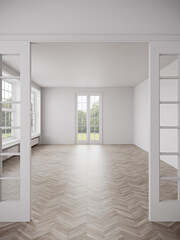 space, room, nobody, empty, new, clean, apartment, living, floor, wall, window, light, day, nice, 3d,render