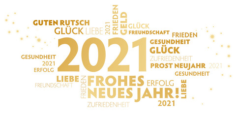 2021 Neujahrsgruss weiß und gold - Wünsche auf deutsch.