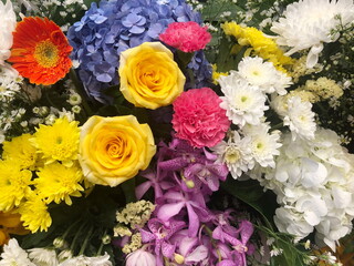 Close up Colorful Flowers Bouquet  Background.