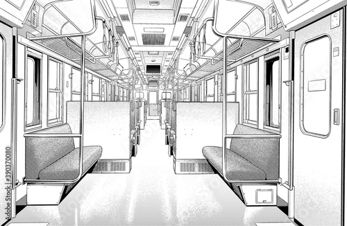 漫画風ペン画イラスト 電車 車内 Animation Canvas Print Animati Haikeisouko