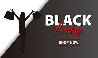Black Friday. woman silhouette shopping with black friday poster