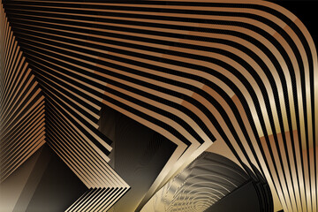 Abstract halftone lines gold metallic effect background, dynamic pattern, modern design texture.