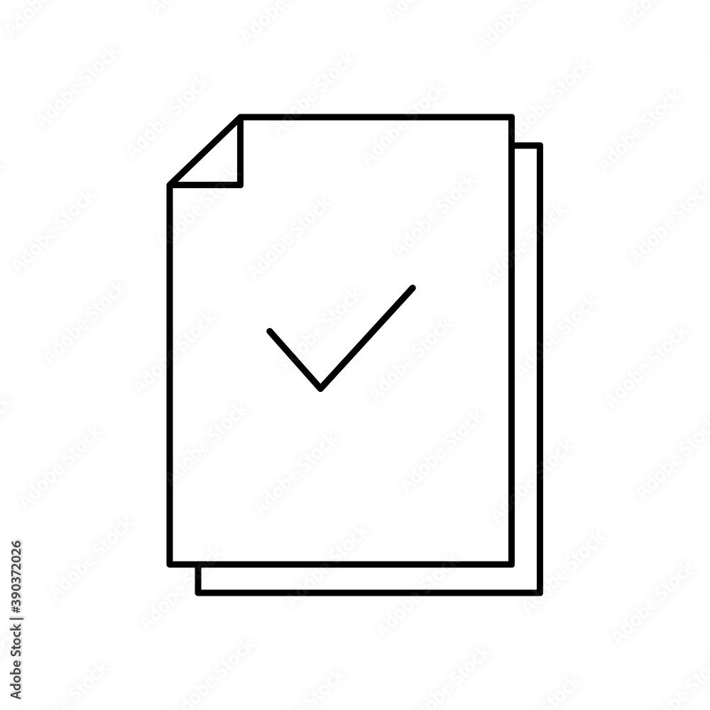 Poster check mark line document icon. approve linear symbol. check list vector illustration. isolated on wh