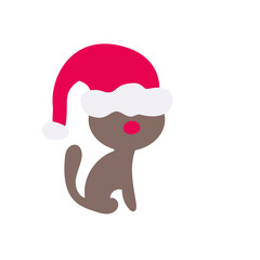 Сat with a red nose and a Santa hat is isolated on a white background. Merry Christmas.