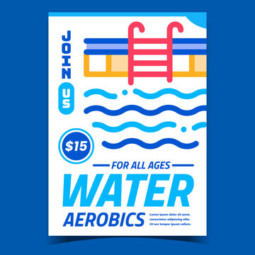 Water Aerobics Creative Promotional Banner Vector. Waterpool Aerobics For Children, Adults And Seniors Ages Advertising Poster. Healthcare Concept Template Style Color Illustration