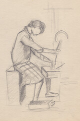 Fototapeta na wymiar Instant sketch, working girl