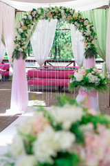 Elements of the wedding ceremony. Wedding decorations. Wedding arch. Place of marriage registration