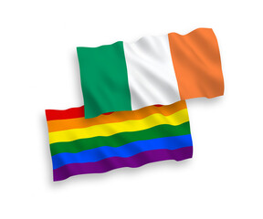 Obraz premium Flags of Ireland and Rainbow gay pride on a white background