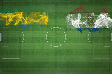 Gabon vs Paraguay Soccer Match, national colors, national flags, soccer field, football game, Copy...