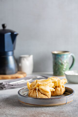 Tasty breakfast with  pancakes and coffee.