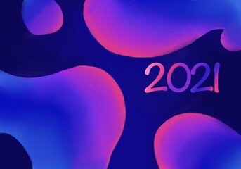 abstraction background blue pink color. numbers 2021. new year. Backgroud with bubbles