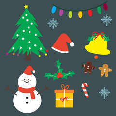 Collection set of christmas accessories. cute sticker for kids, icon, label tag