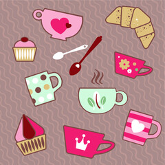 A set of beautiful tea cup and bakery, sweet home consept