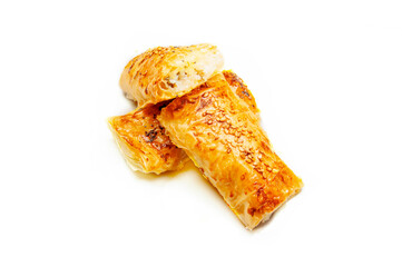 Partial view of a slice of cheesy pastry (in TR: Peynirli borek).