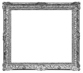 Old square silver wooden frame isolated on the white background