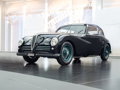 ARESE, ITALY-FEBRUARY 13, 2019: 1947 6C 2500 S Sport "Freccia d'Oro" in the Alfa Romeo Museum (Museo Storico Alfa Romeo)