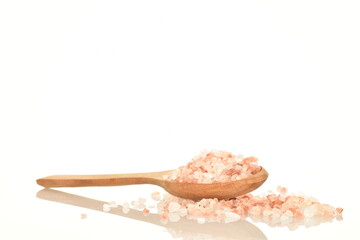 Himalayan salt, close-up, isolated on white.