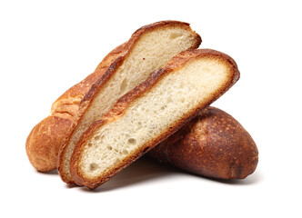 crusty mini baguettes on a white background
