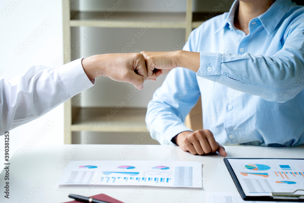 Sticker two business people use hand to fist bump