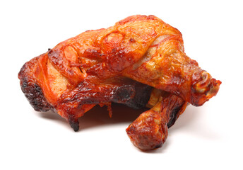 grilled chicken leg  on white background 