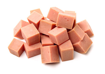 Pile of shredded pizza ham isolated  on white background