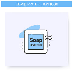 Soap towelettes line icon. Antibacterial napkins or toilet paper. Hygiene and disinfection concept. Covid19 spread prevention. Isolated vector illustration. Editable stroke 