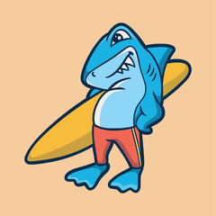 cartoon animal design sharks carry surf boards cute mascot logo