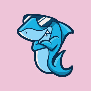 Cartoon Animal Design Cool Shark Cute Mascot Logo