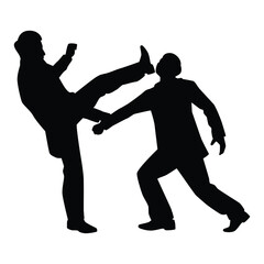 Two businessman are fighting silhouette vector on white