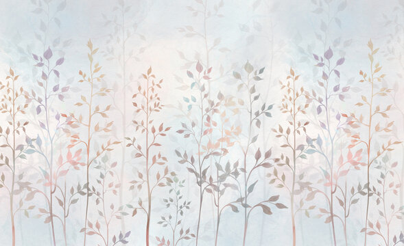 Watercolor field grass. Hand-drawn plants. For interior printing, mural art. © Katrine_arty