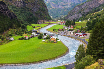 village in Flam, Norway - 390384817
