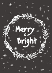 vector decorative christmas wreath greetings card template. christmas festive texture greetings card background with chalkboard effect. winter holiday background.